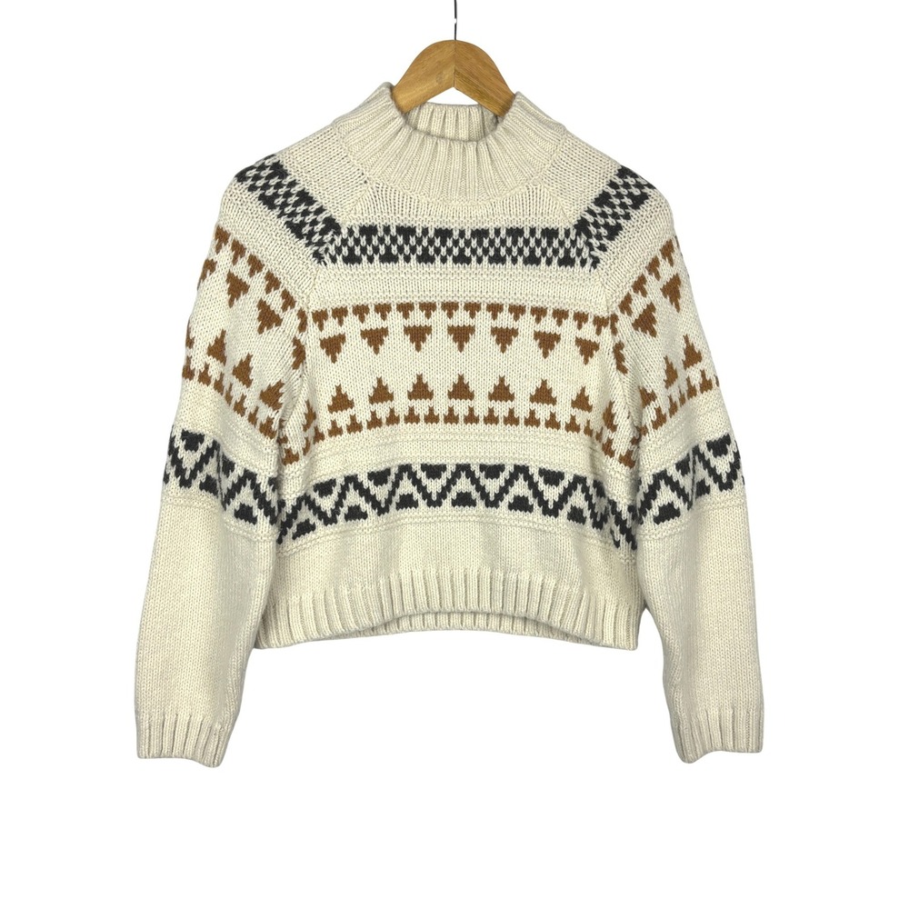 Universal Thread Womens Fair Isle Mock Neck Sweater Sz S Cream Geometric‎ Chunky